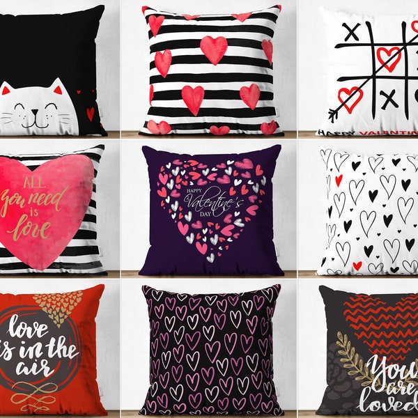 Housses de coussin pour la Saint-Valentin, Cadeau pour femme, Cadeau de Saint-Valentin, Coussins imprimés amour, Cadeau de fiançailles, Coussins coeur, Décoration de la Saint-Valentin