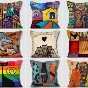 Fundas de almohadas con forma de gato, fundas de almohadas con forma de gato, cojín cuadrado con forma de gato, funda de almohada con forma de gato adorable, cojines de gato coloridos, almohada con estampado animal
