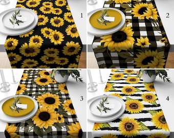 Sunflowers Table Runner, Country Table Sheet, Yellow Black Floral Style Table Decoration, Chic Decorative Table Linen, Farmhouse Table Cover