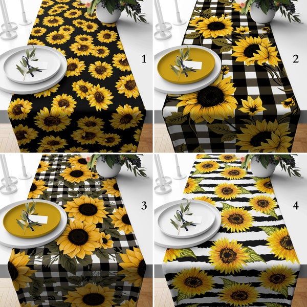 Sunflowers Table Runner, Country Table Sheet, Yellow Black Floral Style Table Decoration, Chic Decorative Table Linen, Farmhouse Table Cover