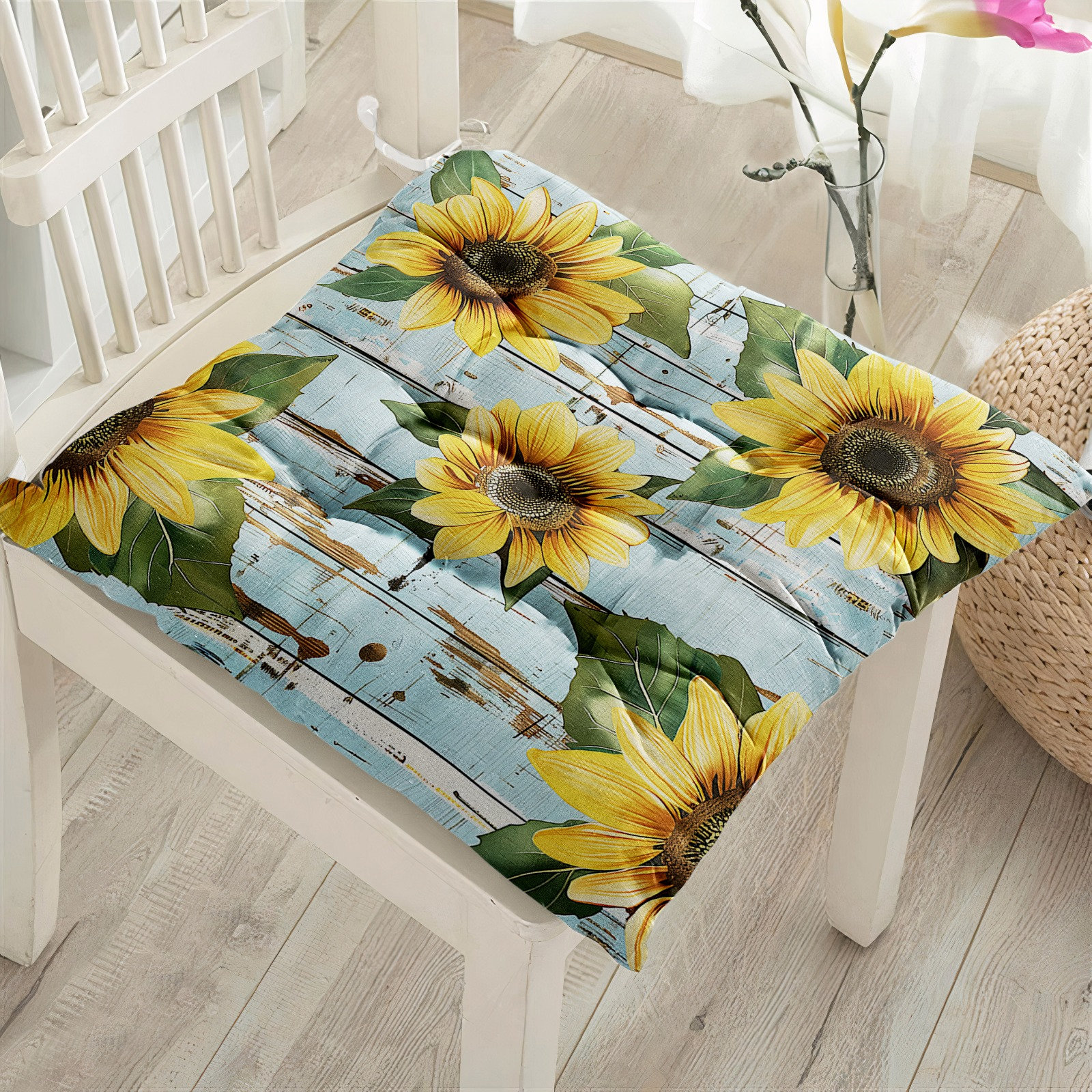 Sunflower Puffy Chair Pads Modern Fluffy Porch Seat Cushion Outdoor Flower Seat Pad Blue Yellow Square Kitchen Cushion Farmhouse Decor Etsy Canada