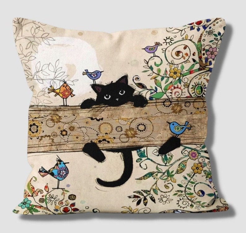 Black Cat Pillow Covers Cat Gift Ideas Cat Pillow Case Etsy