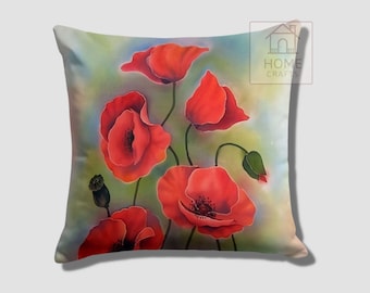 Poppies Pillow Case Red Floral Throw Pillow Patio Decoration Decorative Pillows Floral Outdoor Pillow Case Floral Home Decor