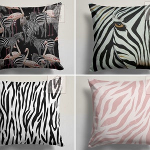 Zebra Pattern Pillow Cover, Black & White Cushion Case, Zebra Design Pillow Topper, Pink Color Zebra Style Pillow Sham, Flamingo Pillowcase