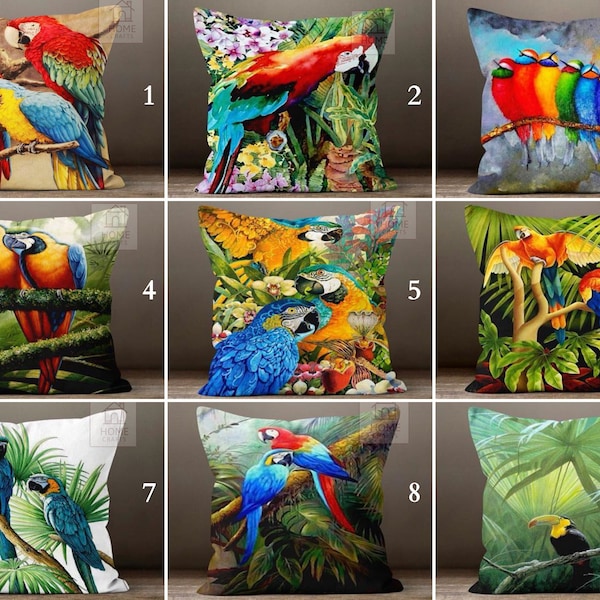 Parrot Painting Pillow Covers, Colorful Birds Pillowcase, Aesthetic Pillow Protector, Best Tropical Pillow Sham, Modern Rainforest Pillows