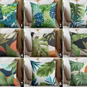Greenery Throw Pillow Covers, Lush Tropical Leaves Pillowcase, Botanic Home Design, Palm Leaves Pillowcases, Modern Plant Decor Covers