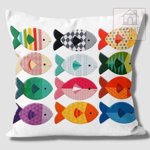 Nautical Outdoor Pillow Case, Fish Themed Pillow Cover, Decorative Pillows, Fish Restaurant Pillow, Pillow for Beach House, Coastal Decor Pattern #5