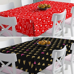 Romantic Red Rose Heart White Rectangle Tablecloth