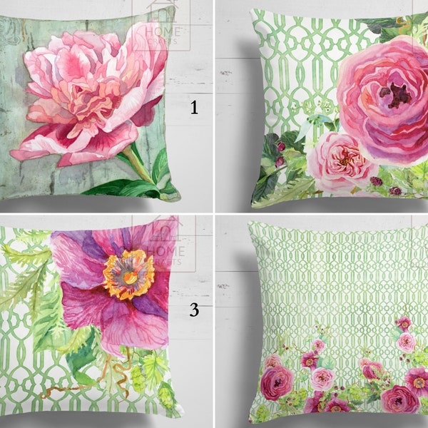 Peonies Pillow Covers, Decorative Pink Floral Pillowcases, Hollyhock Cushion Cover, Flower Outdoor Pillow Cover, Chic Pillow Top, Home Gift