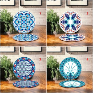 Tile Design Table Mat, Tulip Style Placemats, Authentic Table Decor, Round American Service, Ethnic Underplate (Set of 2), Boho House Decor