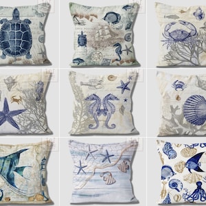 Marine Species Style Cushion Covers, Beachy Decorative Cushion Case, Playa Throw Pillow Cover, Sea Deco, Coastal Toss Pillows, New Home Gift