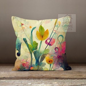 Colorful Flower Throw Pillow Cases, Watercolor Flower Pillow Sham, Oil Painting Pillow Cover, Wildflowers Pillow, Abstract Paint Pillow zdjęcie 8