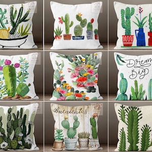 Cactus Pillow Sham, Desert Plant Pillow Cover, Decorative Cactus Sofa Cushion, Patio Couch Pillow, Outdoor Cushion Case, Desert Throw Pillow