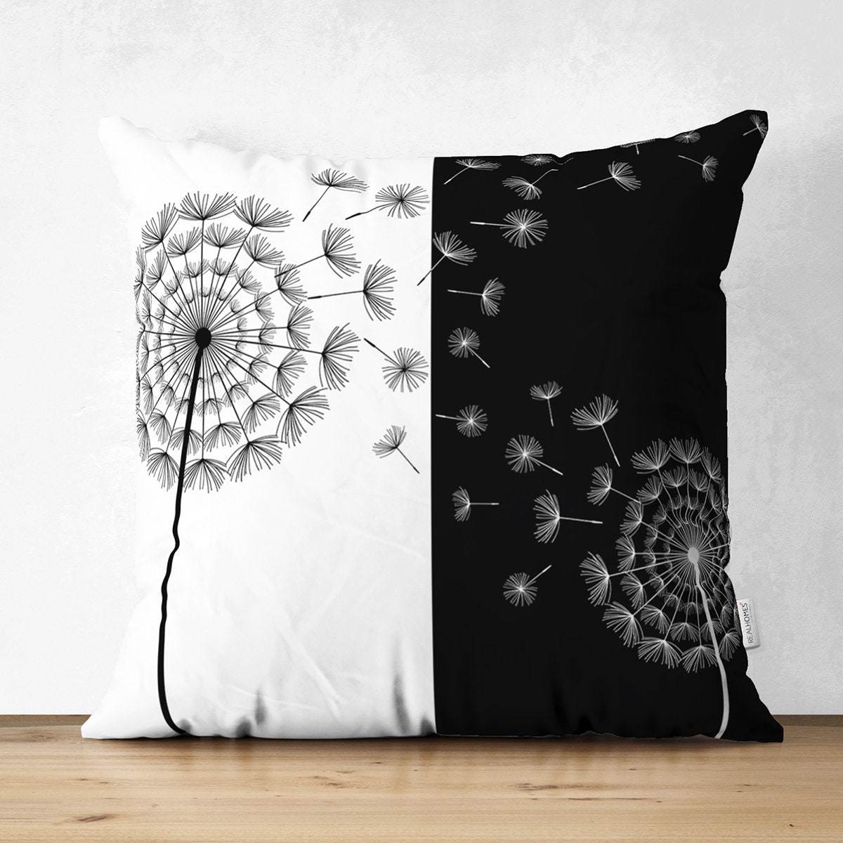 Federa Cuscino Decorativa 50x50 Cm - Motivo Dente Di Leone - Cotone E Lino - Cerniera Invisibile