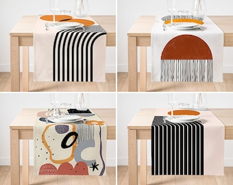 Orange Schwarz Creme Farbe Abstrakter Tischläufer, Immaterielle Zeichnungen Tisch Deco, Notional Design Geschirr, Moderne Kunst Tisch Blatt, Home Geschenk