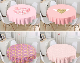 Valentine's Day Round Tablecloth, Heart Table Cover, Love Tableware, Pink Table Decor, Valentines Day Table Linen, Valentines Day Decor