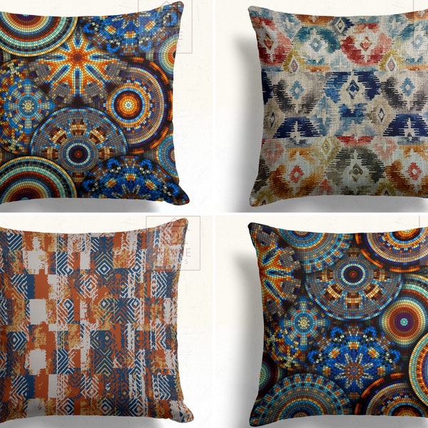 Mosaic Pattern Pillow Cover, Paisley Oriental Cushion Cover, Navajo Geometric Prints Pillow, Mandala Cushion Cover, Boho Sofa Throw Pillow