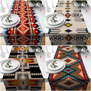 Southwestern tafelloper, etnisch kelim tafellinnen met Azteekse print