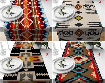 Nappe sud-ouest, chemin de table design kilim, dessus de table imprimé ethnique, linge de table impression kilim turc collection aztèque