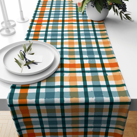 Runner da tavolo scozzese blu arancione, tovaglia a quadri, lenzuolo in  tartan, piano del tavolo a quadretti rettangolare, runner da cucina a  quadri, regalo del Ringraziamento -  Italia