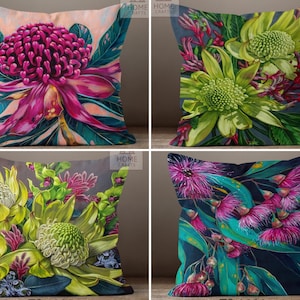 Capa de almofada floral verde, decoração com folhas de flores vermelhas, capas de almofada de crisântemo, almofada da moda para o verão, almofada tropical colorida