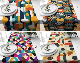 Minimalist Line Art Dining Decor, Mid-Century Modern Table Runner, Geometric Dining Decor, Retro Table Runner, Abstract Vintage Table Runner