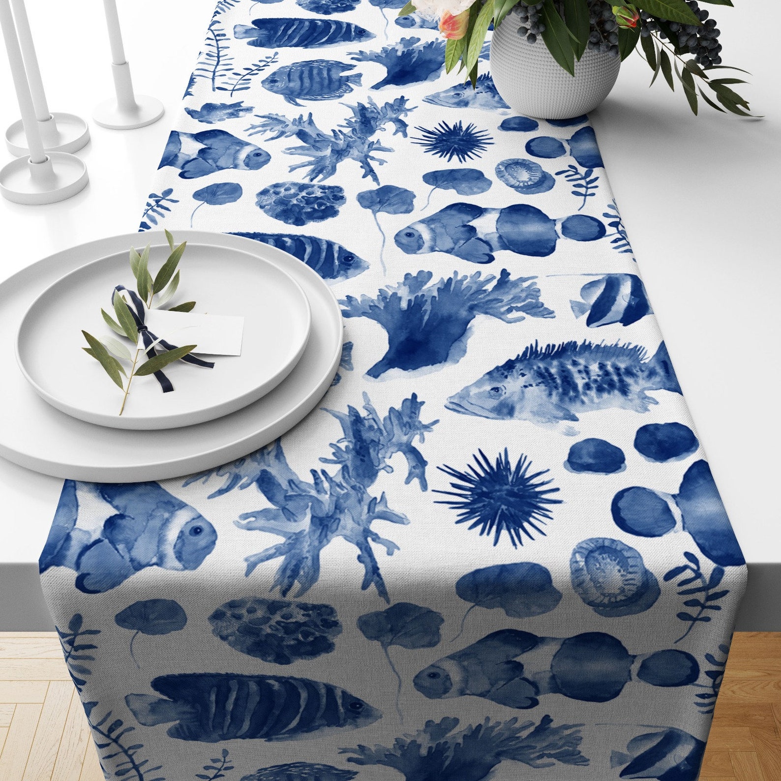 Nautical Table Runner Fish Table Top Decorative Table Cover - Etsy