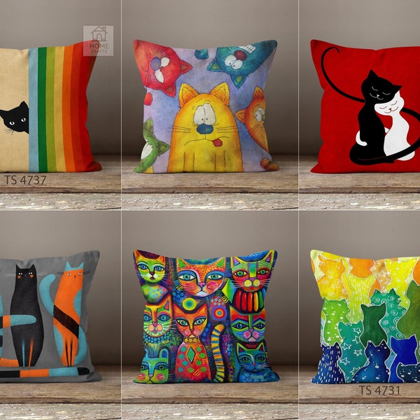 Cat In Rainbow Design Pillow Cover, Cute Cats Pillow Slip, Animal Pillowcase, Colorful Cats Style Pillow Sham, Decorative Pillows