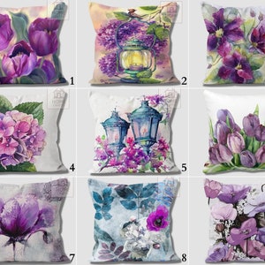 Magical Purple Flowers Pillow Cover, Hydrangea Flower Decorative Trend Pillow Case, Violet Color Cushion Case, Outdoor Fashionable Home Deco