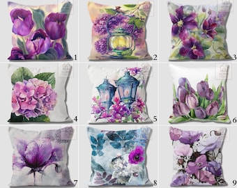 Magical Purple Flowers Pillow Cover, Hydrangea Flower Decorative Trend Pillow Case, Violet Color Cushion Case, Outdoor Fashionable Home Deco