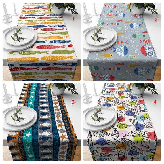 Buy Fish Design Table Runner, Sea Food Table Top, Nautical Table Cover,  Colorful Navy Tablecloth, Starfish Print Table Decor, Beach Home Decor  Online in India 
