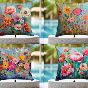 OUTDOOR Chic Floral Pillow Protectors, Water Resistant Bright Flowers Pillowcase, Garden Elegant Pillow Sham, Waterproof Pillow Slip Gift