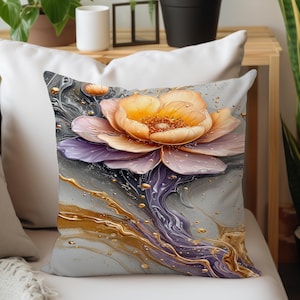 Purple Floral Pillow Cover, Decorative Throw Cushion Pattern #5