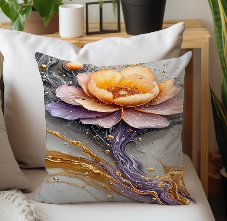 Purple Floral Pillow Cover, Decorative Throw Cushion Pattern #5