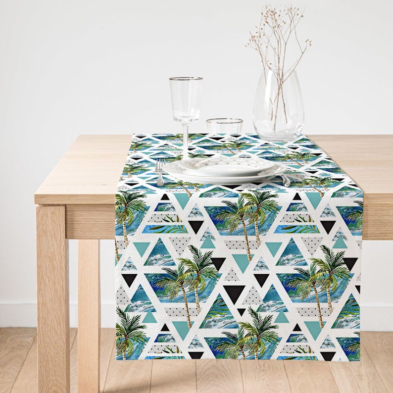 Coastal Table Runner Palm Trees Table Top Seaside Table Etsy