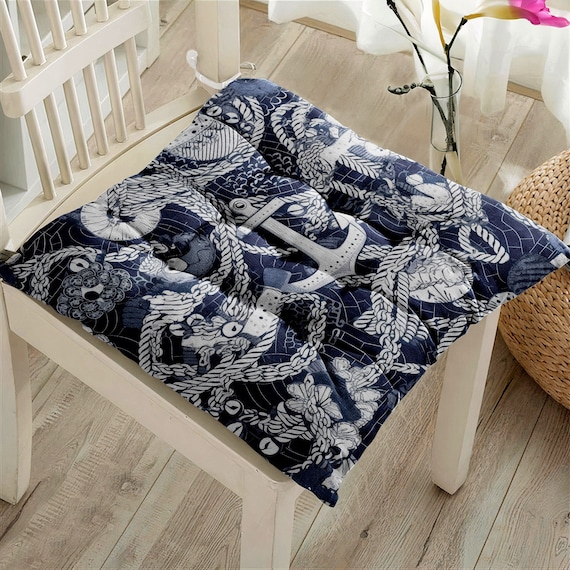 Navy Blue Puffy Seat Cushions Rope Knot Seat Pads Soft Outdoor Chair Cushion Nautical Cushion Pads Bench Cushion Coastal Home Deco Etsy