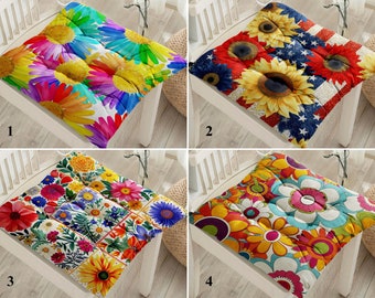 Sunflower Outdoor Chair Pads, Colorful Floral Chair Cushion, Stylish Cushion Pads, Water Resistant Elegant Cushion, Comfy Chic Seat Cushions