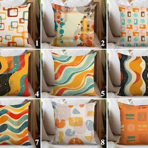 Retro Geometric Pattern Pillow Cover, Mid-Century Vintage Boho Cushion Cover, Abstract Curved Lines Pillow Case, Memphis Style Pillow Slip