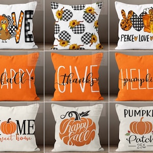 GAGEC Fall Pillow Covers 18x18 Inch Pumpkins Grey Autumn Harvest Hello Fall  Throw Pillowcase Holiday Home Decor Sofa Bedroom Cushion Case Outdoor