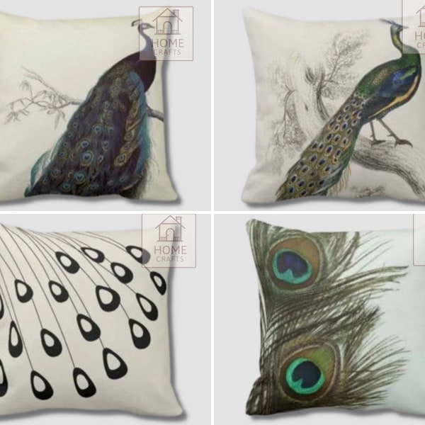 Peacock Pattern Pillow Case, Stylized Peacock Feather Modern Black and White Throw Pillow Cover, Peacock Feather Cushion Case, Peacock Decor