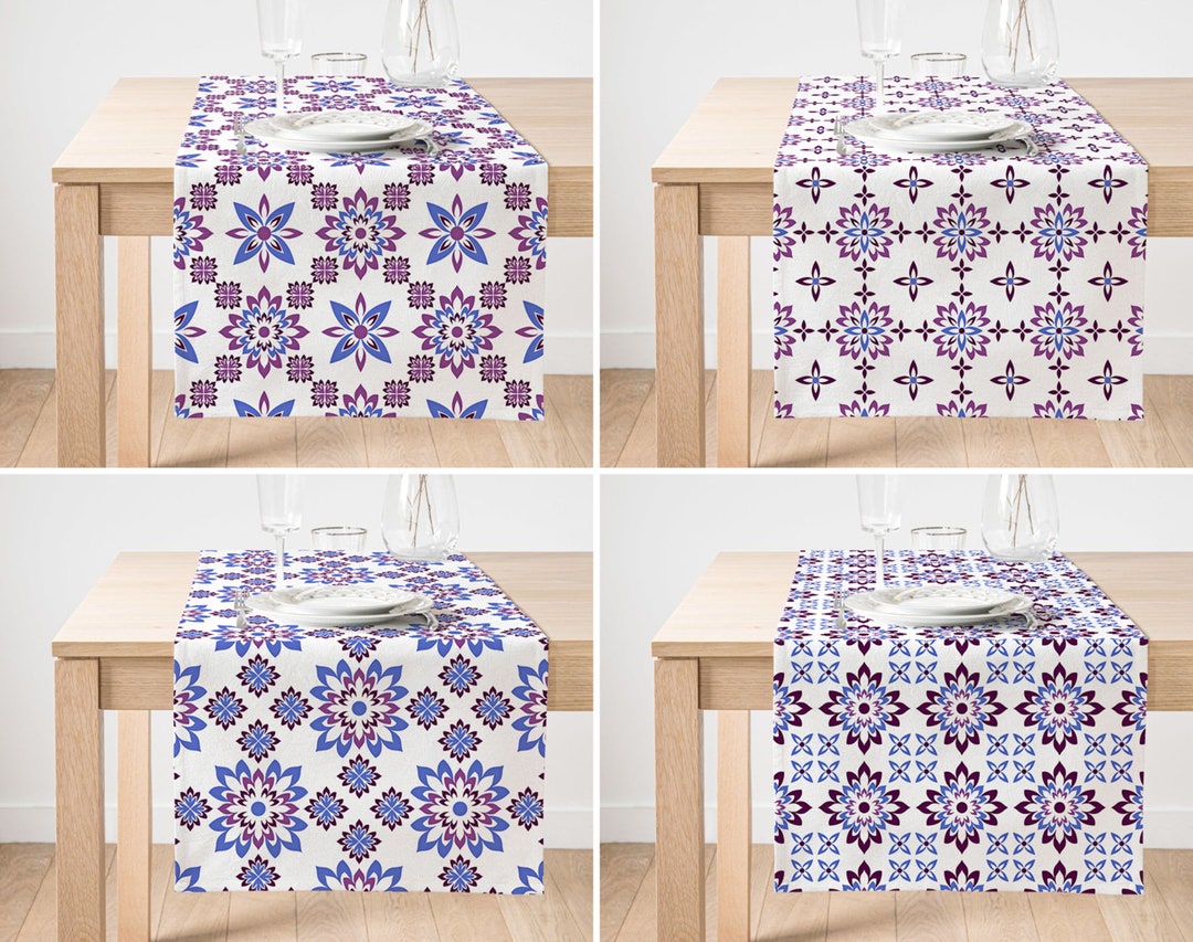 Tile Pattern Table Runner, Ethnic Table Top, Traditional Table Cover ...