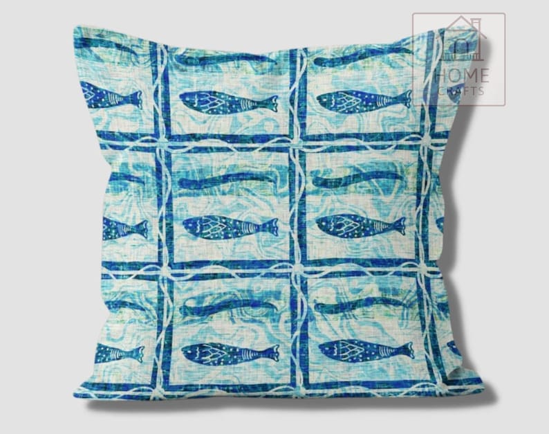 Nautical Outdoor Pillow Case, Fish Themed Pillow Cover, Decorative Pillows, Fish Restaurant Pillow, Pillow for Beach House, Coastal Decor Pattern #1