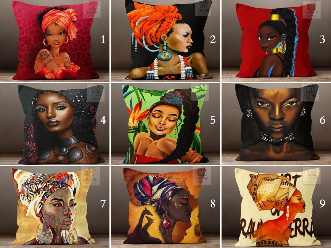 Black Woman Pillow Cover, Ethnic Girl Pillowcase, African Girl Art