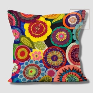 Magical Multicolored Flowers Pillow Shams, Colorful Pillow Cover, Motley Cushion Case, Stunning Pillow, Vibrant Bright Colorful Pillow Cases Pattern #1