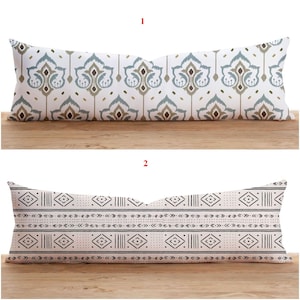 Funda de almohada larga con diseño étnico, funda de almohada con refuerzo geométrico, almohada larga gris, almohada lumbar geométrica, funda de cojín de gran tamaño, regalo para el hogar