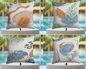 WATER RESISTANT Abstract Pillow Cover, Minimalist Line Art Porch Decor