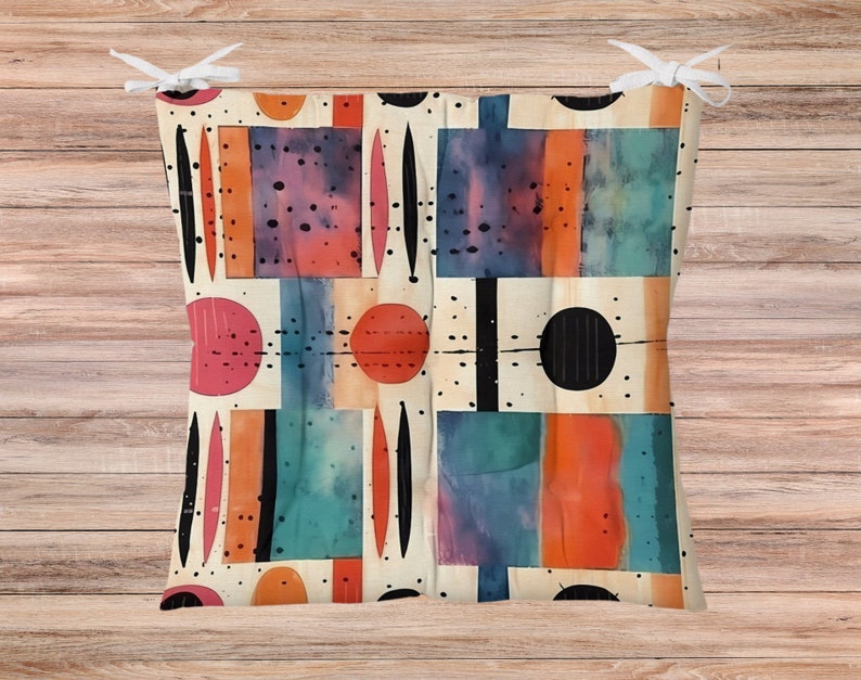 Abstract Puffy Seat Pads, Geometric Outdoor Chair Cushion, Modern Art Chair Pads, Indoor Bench Cushion Pad, Contemporary Seat Cushion Pads Pattern #2