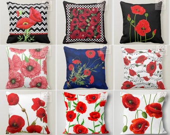 Poppy Flower Pillow Covers, Red Floral Throw Pillow, Floral Cushion Cases, Decorative Pillows, Floral Outdoor Pillow Case, Housewarming Gift