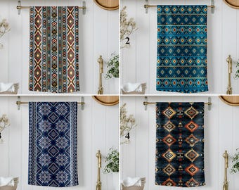 Tribal Kitchen Towel, Boho Geometric Cotton Dishcloth