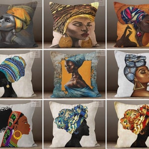 African Woman Pillowcase, Black Woman Pillow Cover, American Cushion Case, Afro American Pillow Slip, African Cushion Cover, Ethnic Decor